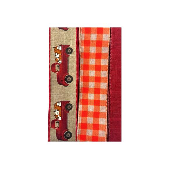 Pumpkin Patch Red Truck Fall Sign & Ribbon Bundle Set, DIY Wreath Making Kit - Picture 4 of 5